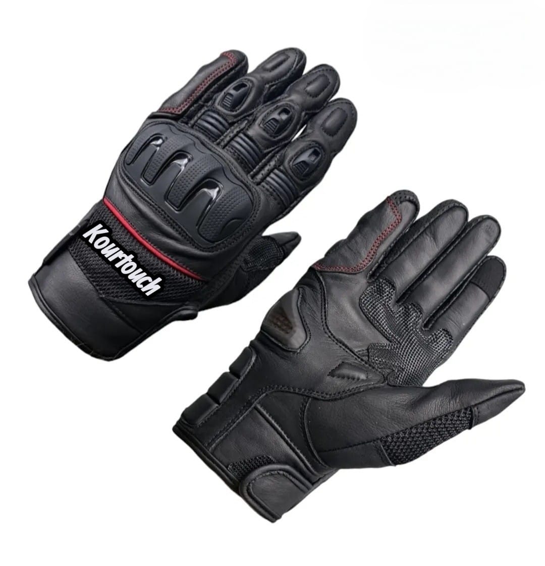 Black Leather Style Touring Gloves